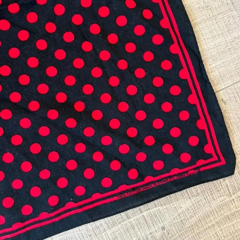 Vintage black cotton bandana featuring